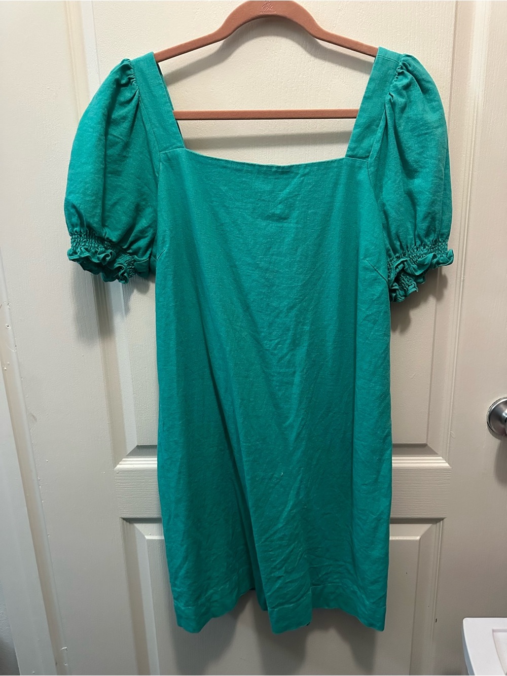 Draper James Teal Square Neck Puff Sleeve Dress